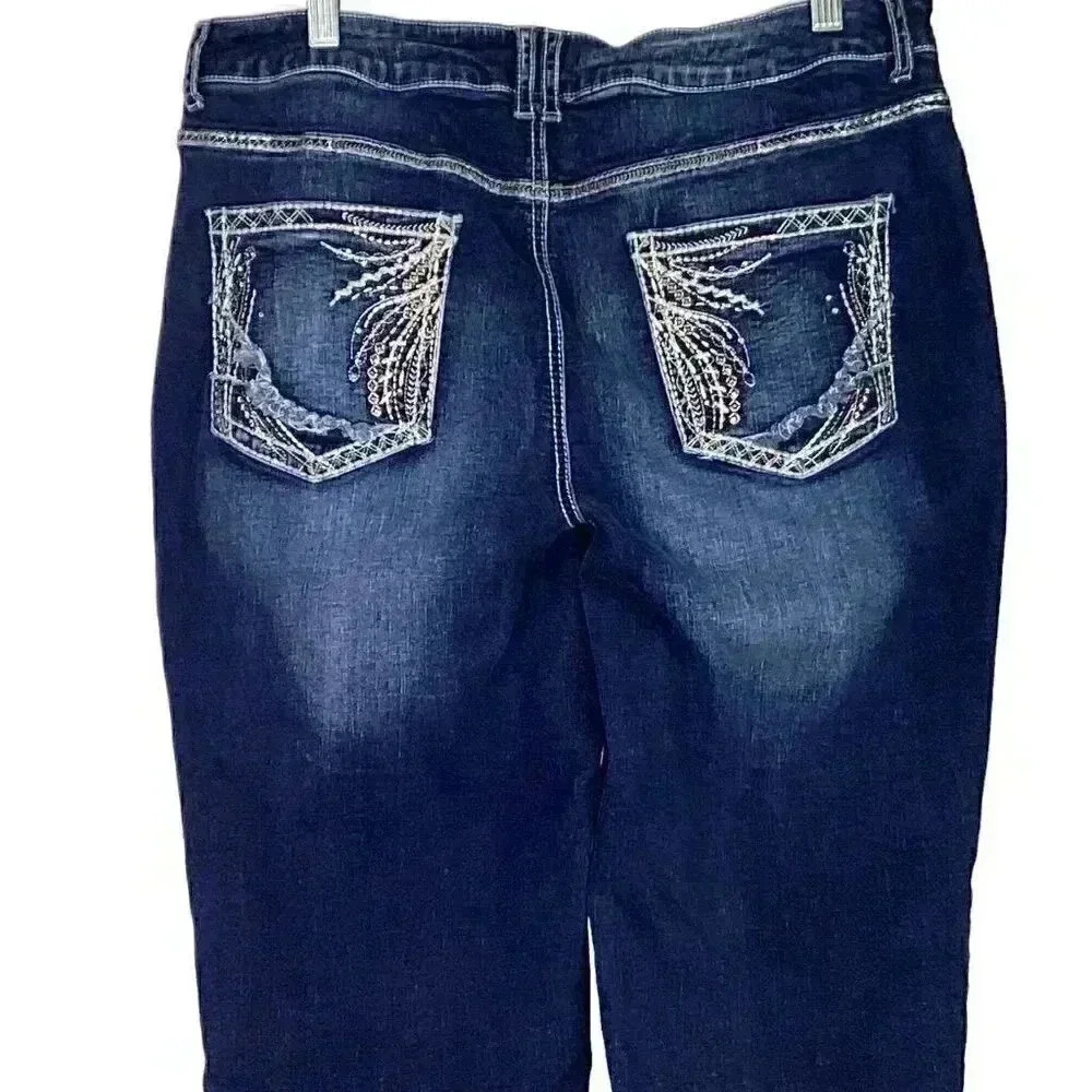 Maurices Straight Women 15/16 Juniors Thick Stitch Jean Capris Blue Dark Wash